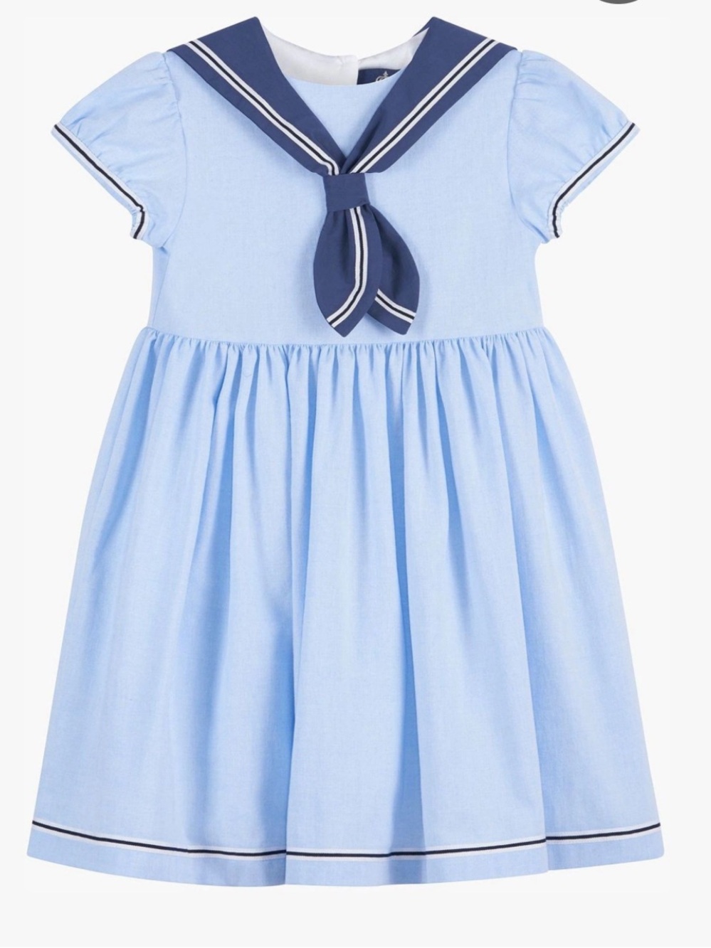 Trotters Light Blue Sailor Dress with Navy Trim